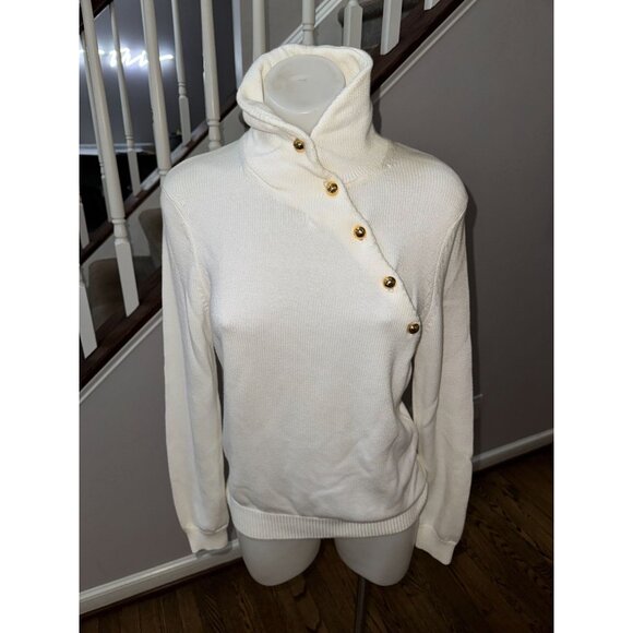 Lilly Pulitzer White Cotton Button Detail Mock Neck Knit Sweater Size Medium - Picture 1 of 3